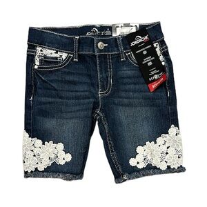 Jordache Girls Adjustable Waist Bermuda Shorts with Lace Floral Appliqués